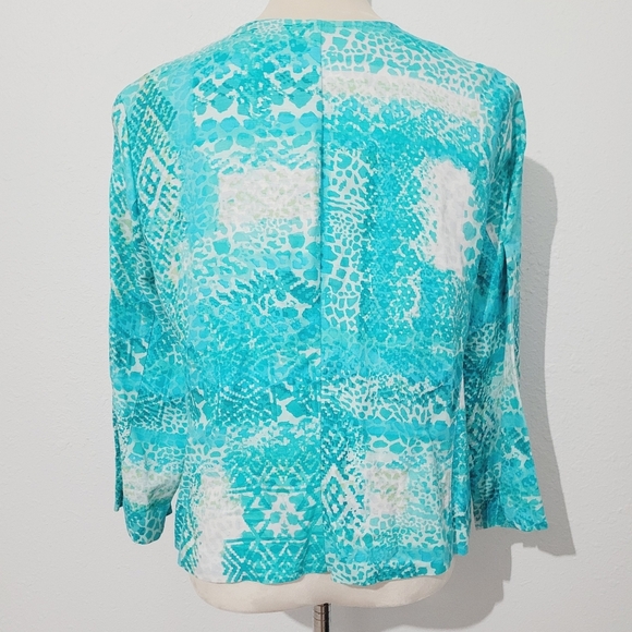 Ruby Rd. Womens Size 16 Aqua Blue Embellished Neckline Linen Blend Blouse/jacket - Picture 5 of 12